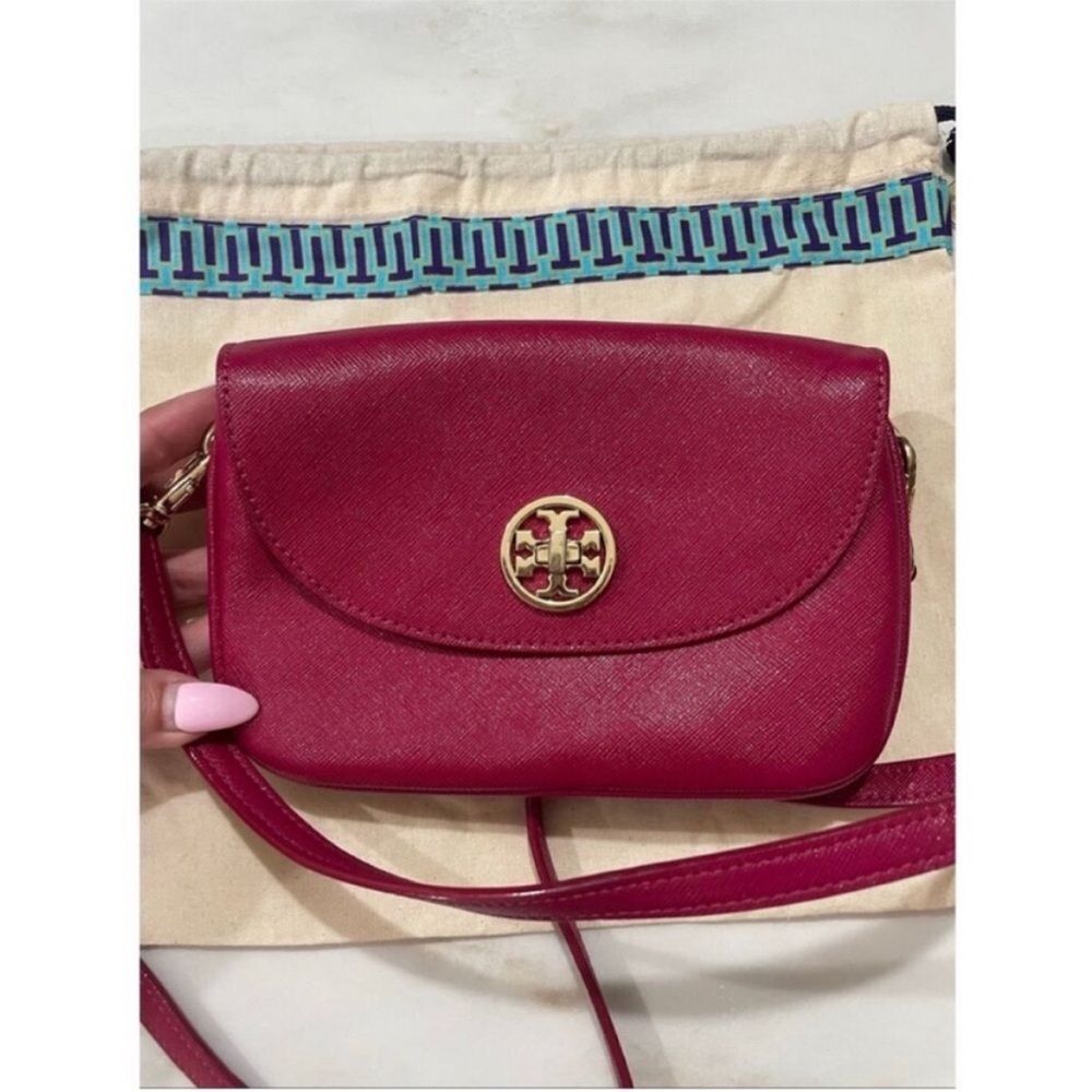 Tory Burch Robinson Mini Saffiano Leather Crossbody Wallet Bag Raspberry Pink - Picture 2 of 10